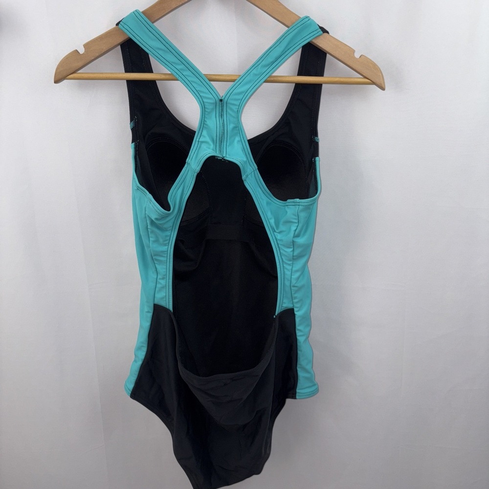 Grand Everest One Piece Swimsuit Sz L Racerback Built in Bra Black Teal Athletic - Picture 4 of 8